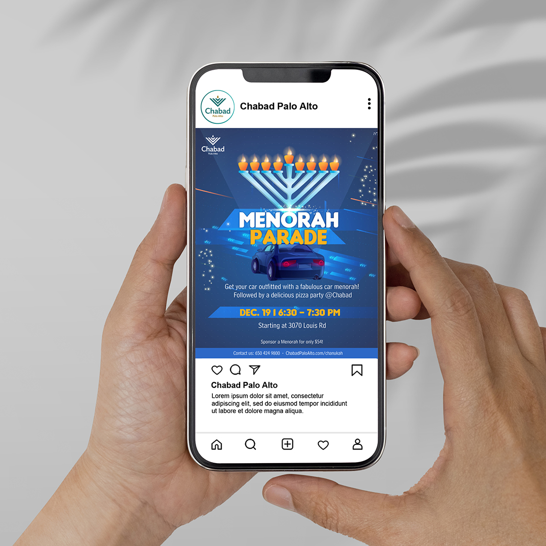 chanukah menorah parade instagram post for a Chabad center