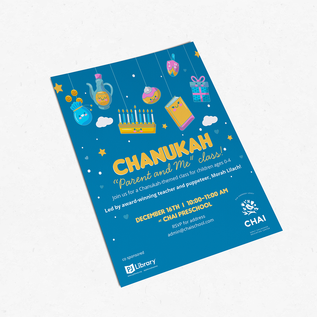 chanukah parent and me class flyer for a Chabad center